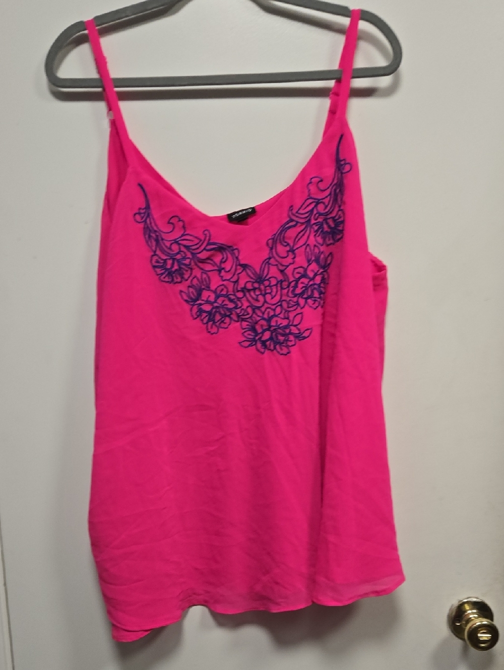torrid Hot Pink Spaghetti Strap Camisole with Navy Floral Embroidery